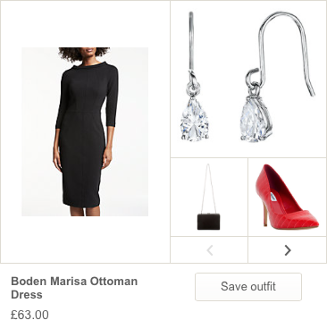 Image of a personalized outfit recommendation for a black dress on the John Lewis website