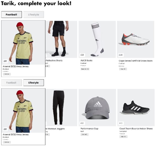 Sportswear items on sale