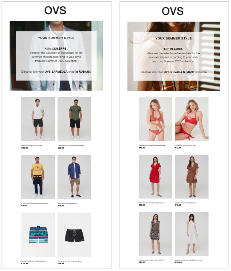 Examples of personalized Summer edit emails for male and female customers